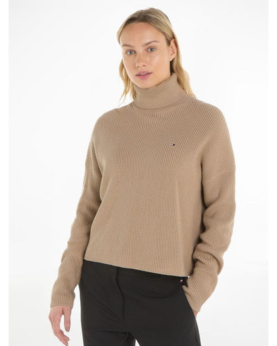 Tommy Hilfiger - Co Cardigan Snitch Funnel-Neck Sweater in Beige