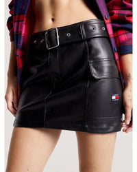 Tommy Jeans - Buckle Pleather Mini Skirt in Black