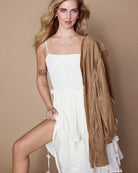 GUESS Chiffon Flounced Midi Dress white full length view
