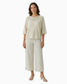 Oui Linen Trousers in Biscuit full outfit view