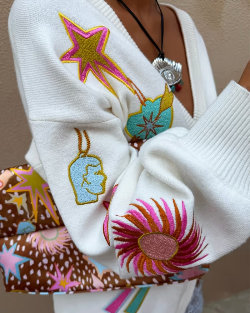 Never Fully Dressed Dreamer Martha Cardigan cream sleeve motif detail