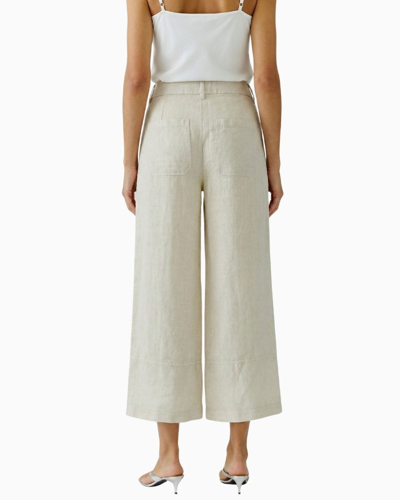 Oui Linen Trousers in Biscuit back view