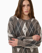 My Essential Wardrobe Paloma Check Knit Cardigan brown button detail