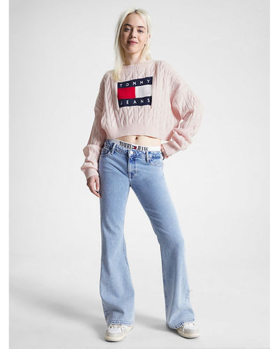 Tommy Jeans - Boxy Centre Flag Sweater in Baby Pink - Front View