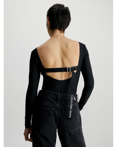 Calvin Klein - Back Buckle Long Sleeve Top in Black - Rear View