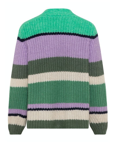 Olsen - Strpe Open Cardi in Green - Rear View
