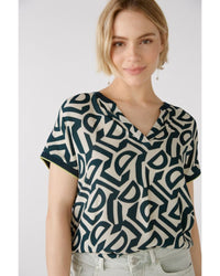 Oui - Short Sleeve Blouse in Green - Front View
