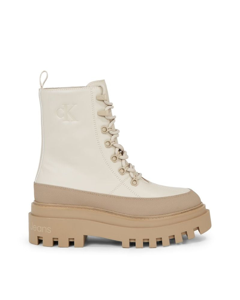 Calvin Klein - Flatform Lace Up Boot in Beige - Side View