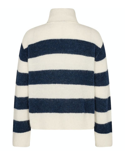 Mos Mosh - Aidy Thora Stripe Rollneck Knit Top in Navy - Rear View