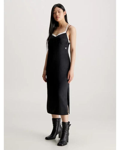 Calvin Klein - Zipped Back Midi Slip Dress in Black - Front View
