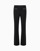 Black flared trousers by Robell with gold buckle detail and stretch waistband