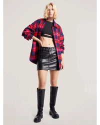 Tommy Jeans - Buckle Pleather Mini Skirt in Black - Front View