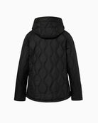 Back view of black water-repellent jacket showing wave-quilted detail