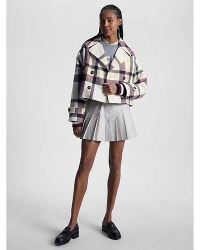 Tommy Women - Wool Blend Check Peacoat in Check - Front View