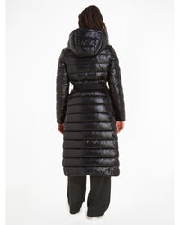 Calvin Klein - Essential Belted Padded Lightweight Maxi Coat in Black - Rear View