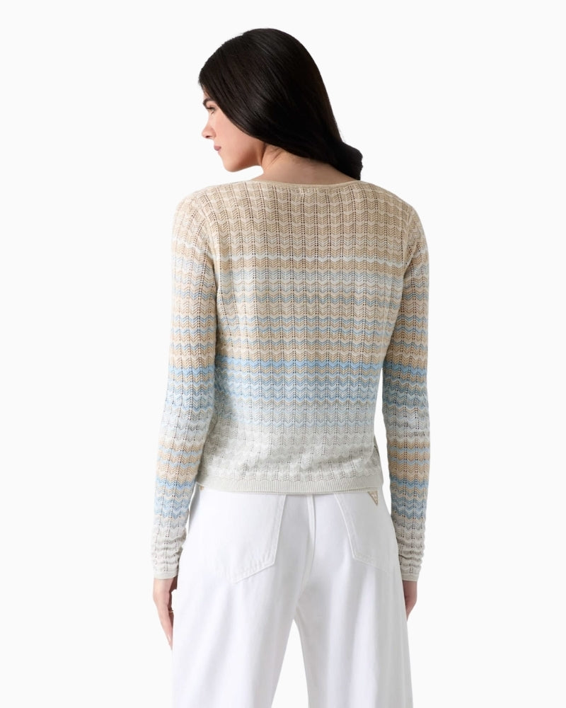 Guess knitted cardigan light blue beige and white back view
