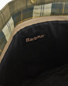 Barbour Transport Carry-All Tote Bag dusky green tartan inner logo detail