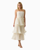 GUESS Chiffon Flounced Midi Dress white front view