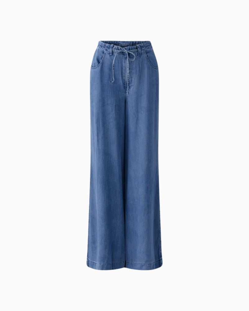 Oui Palazzo denim pants dark blue front view 
