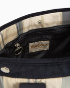 Barbour Healy Quilted Tote Bag navy tartan inner pocket logo detail