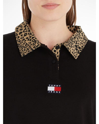 Tommy Jeans - Overload Leopard Collar Rugby Top in Black - Close View