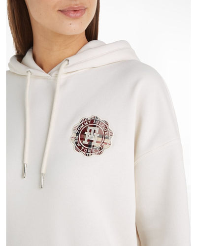 Tommy Hilfiger - SMD Regular Tartan Crewneck Hoodie in Off White - Close View