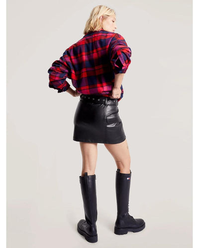 Tommy Jeans - Buckle Pleather Mini Skirt in Black - Rear View