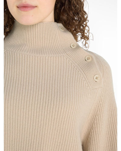 Calvin Klein - Recycled Wool Button Mock Neck Top in Sand - Close View