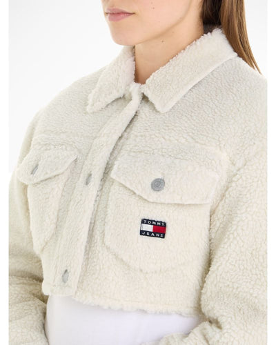 Tommy Jeans - Ultra Cropped Sherpa Jacket in Off White - Close View
