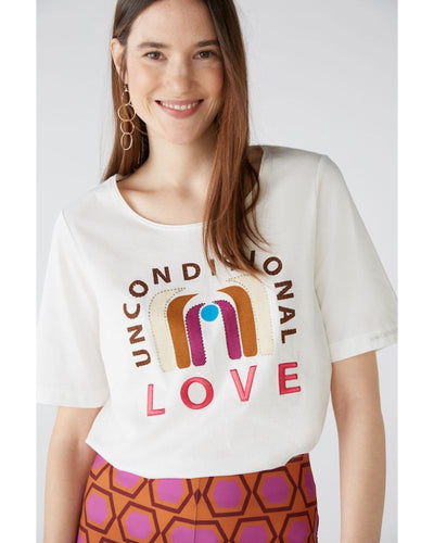 Oui - Love T-Shirt in Off White - Front View