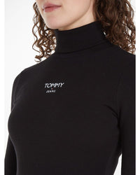 Tommy Jeans - Turtleneck Essential Logo Dress in Black - Close View