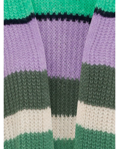 Olsen - Strpe Open Cardi in Green - Close View
