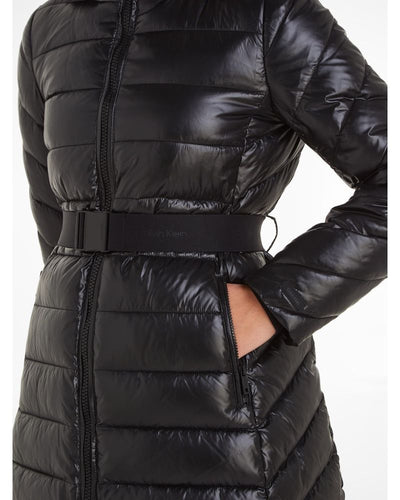 Calvin Klein - Essential Belted Padded Lightweight Maxi Coat in Black - Close View