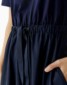 Oui maxi dress dark blue waist detail with drawstring