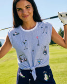 Vilagallo Blue Striped Golf Knot T-Shirt front knot detail
