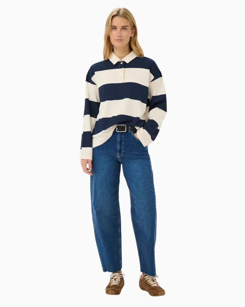 Part Two AmariPW Poloshirt After Midnight Stripe model wearing front view