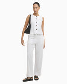 Barbour Sloane striped straight-leg trousers white dark navy stripe full outfit view