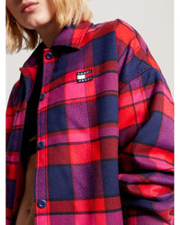 Tommy Jeans - Oversized Check Overshirt in Red - Close View
