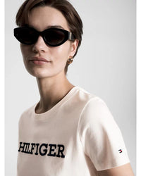 Tommy Hilfiger - Regular Monotype EMB Crewneck SS Top in Off White - Close View