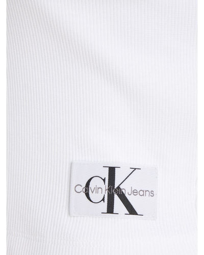 Calvin Klein - Split Collar Rib Long Sleeve Top in White - Logo View