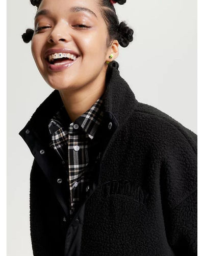 Tommy Jeans - Over New Varsity Pop Over Top in Black - Close View
