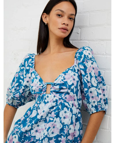 French Connection - Dreanna Cotton Mini Dress in Blue - Close View
