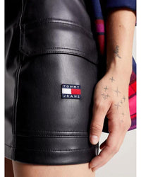Tommy Jeans - Buckle Pleather Mini Skirt in Black - Close View