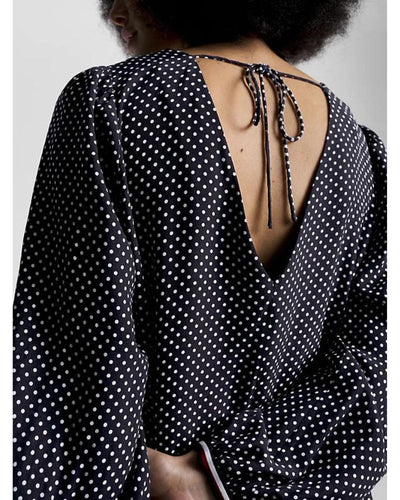 Tommy Hilfiger - Polkadot V-Neck Blouse LS in Navy - Close View