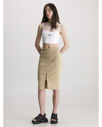 Calvin Klein - Hook & Eye Knitted Skirt in Camel - Full View