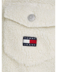 Tommy Jeans - Ultra Cropped Sherpa Jacket in Off White - Logo View