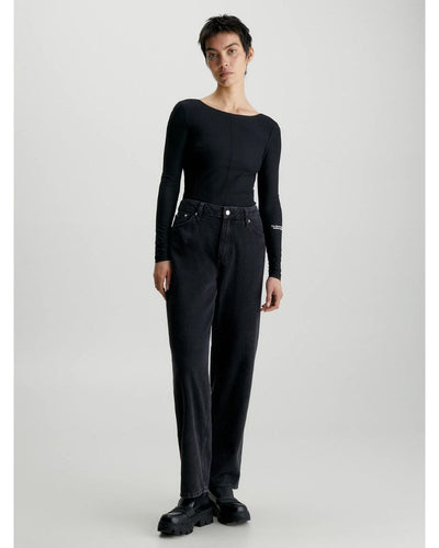 Calvin Klein - Back Buckle Long Sleeve Top in Black - Front View