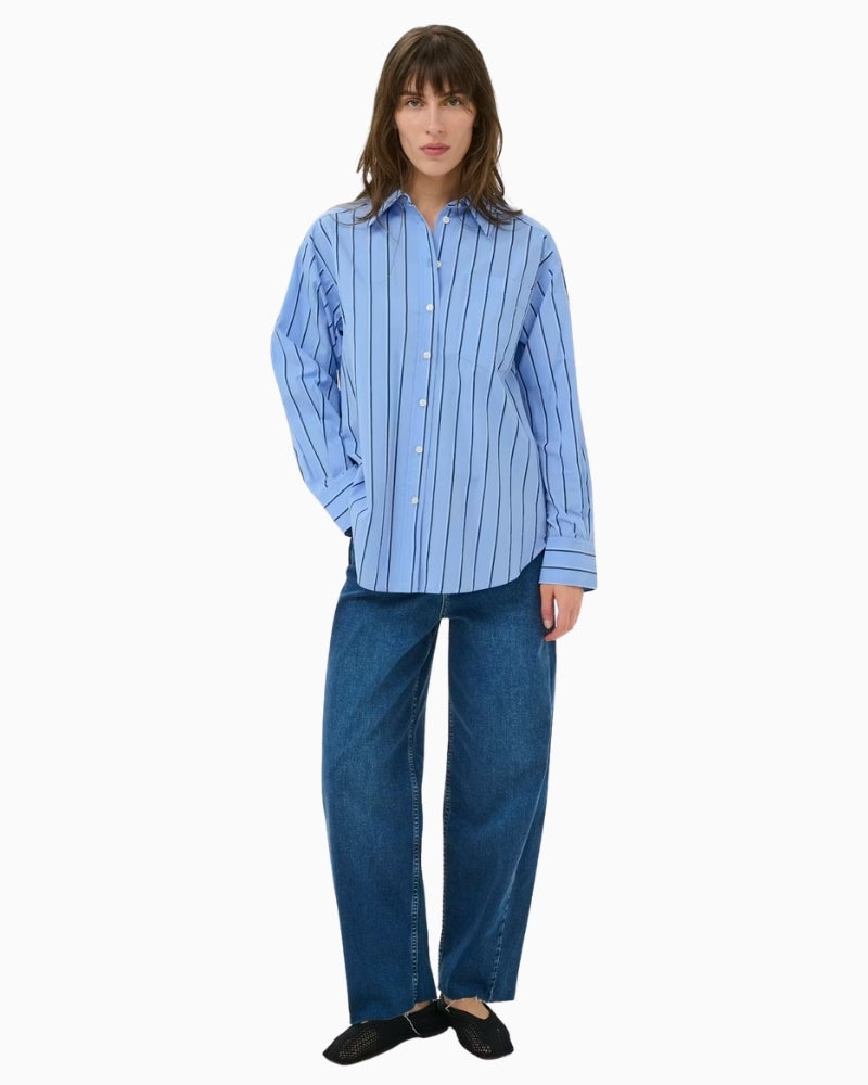Part Two AnabellaPW Shirt Blue Stripe front view on model