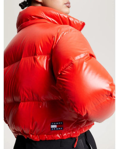 Tommy Jeans - Crop Alaska Puffer Jacket in Red - Side View