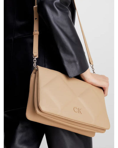Calvin Klein - Re-Lock Quilt Shoulder Bag in Taupe - Front View